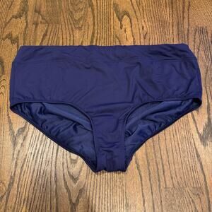Lands End Solid Blue Bikini Bottom Mid Rise Plus Size 20W Brief Banded Waist